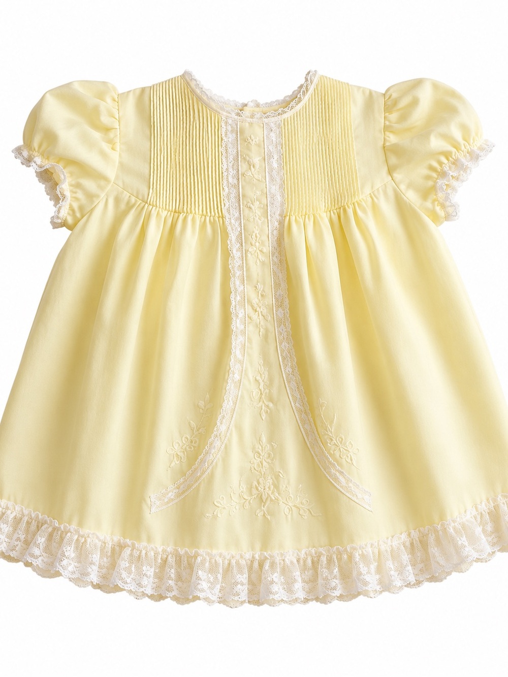 Feltman Bros Pale Yellow Lace Dress Smocked Slip Size 0-3 Months
